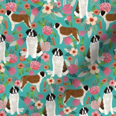 saint bernard floral dog breed pet fabric teal