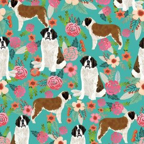 saint bernard floral dog breed pet fabric teal