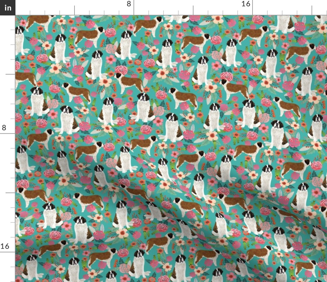 saint bernard floral dog breed pet fabric teal