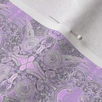 MRN2 - Hand Drawn Morning Reverie Abstract with Birds, Nests and Coffee Cups in Pastel Lilac