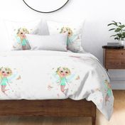 56"x108" 1-  Blanket & 2 - 18" Pillows / Floral Fairy