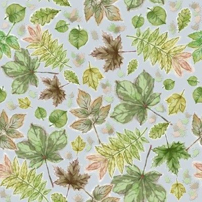 Withering Leaves Seamless Pattern on Gray Background.