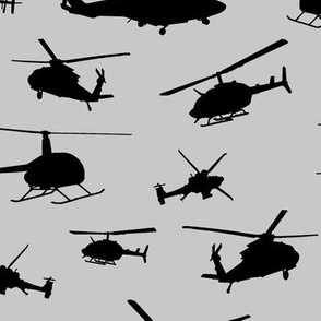 Helicopter Silhouettes on Silver // Large
