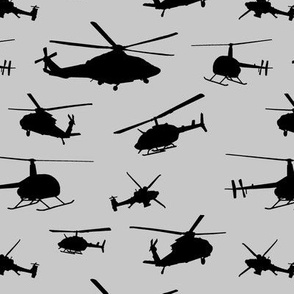 Helicopter Silhouettes on Silver // Small