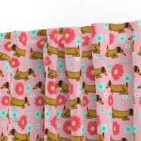 The Dotted Dachshund Garden Party / slant on pink / Dog Print 