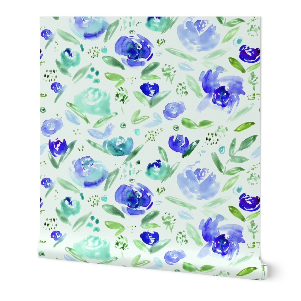 Sweet garden in blue || watercolor floral pattern