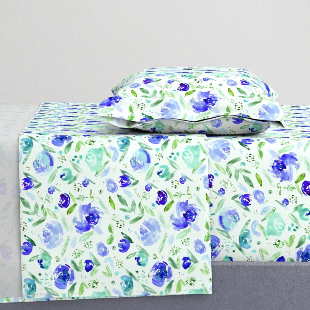 Sweet garden in blue || watercolor floral pattern