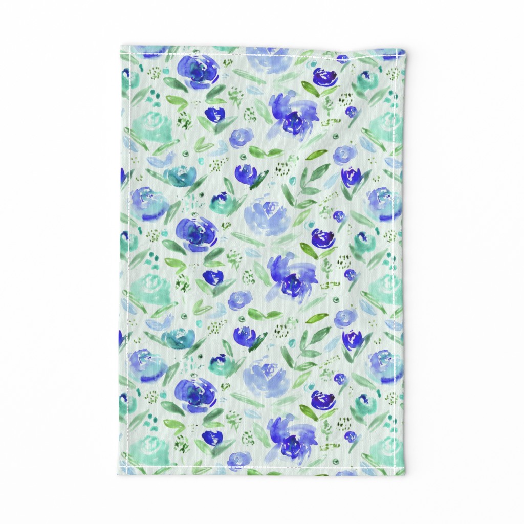 Sweet garden in blue || watercolor floral pattern