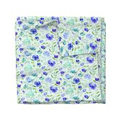 Sweet garden in blue || watercolor floral pattern