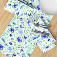 Sweet garden in blue || watercolor floral pattern