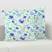 Sweet garden in blue || watercolor floral pattern