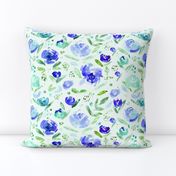 Sweet garden in blue || watercolor floral pattern