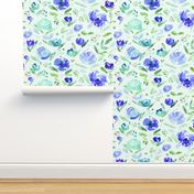 Sweet garden in blue || watercolor floral pattern