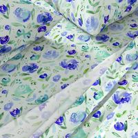 Sweet garden in blue || watercolor floral pattern