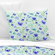 Sweet garden in blue || watercolor floral pattern