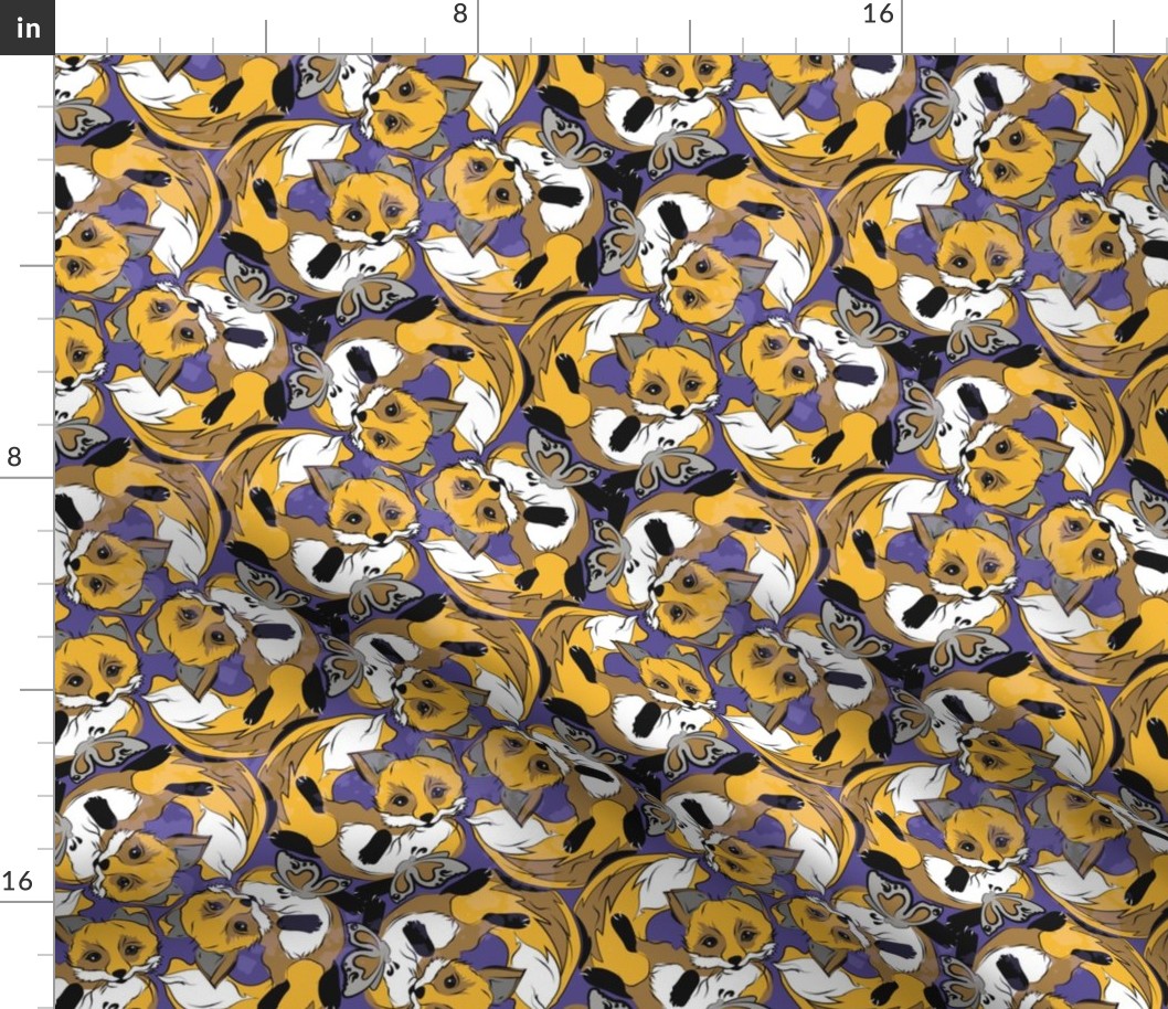 Foxes on violet background