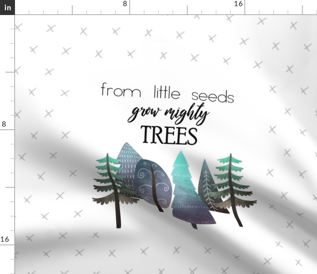 18X21" NAVY & MINT From Little Seed Grow Mighty Trees - Pillow Panel - KONA SIZE