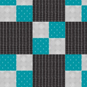 Quilt Block Camp Yellowstone - Black Teal Gray Design