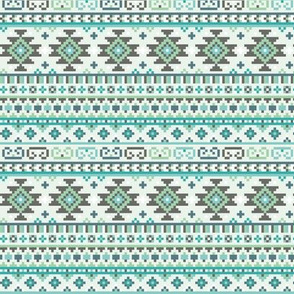 Blue / Green Tribal Geometric Aztec Rows