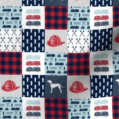 1.5" scale - firefighter wholecloth - patchwork - red blue navy C18BS