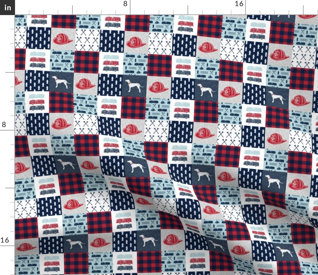 1.5" scale - firefighter wholecloth - patchwork - red blue navy C18BS