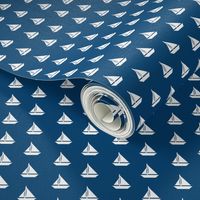 White Sailboats Navy Blue Alternating Rows