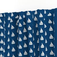 White Sailboats Navy Blue Alternating Rows