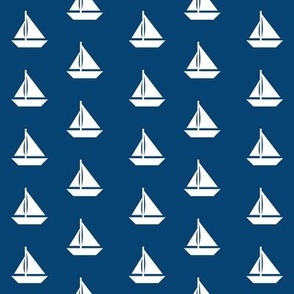 White Sailboats Navy Blue Alternating Rows