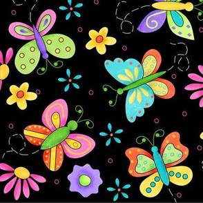 Butterfly Garden Whimsy Black Large