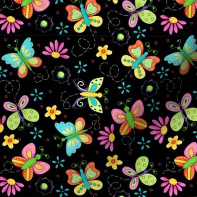 Butterfly Garden Whimsy Black Small