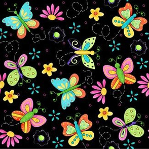 Butterfly Garden Whimsy Black Small