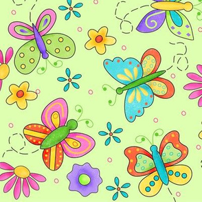 Butterfly Garden Whimsy Green Large