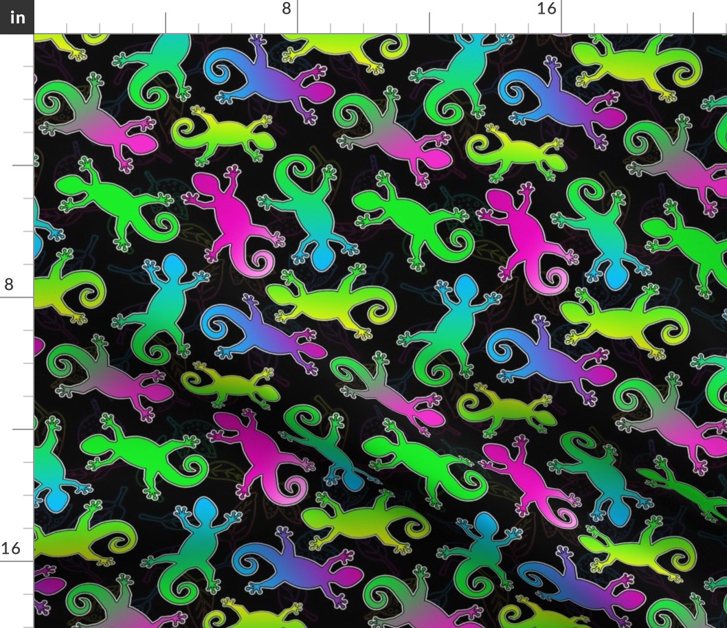 Neon Lizard and Leaf Pattern