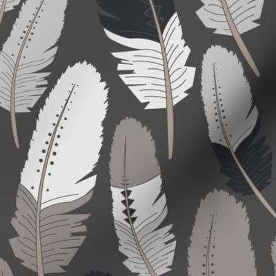 Boho Feathers Gray