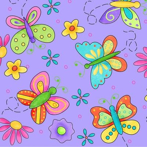 Butterfly Garden Whimsy Periwinkle Purple Large