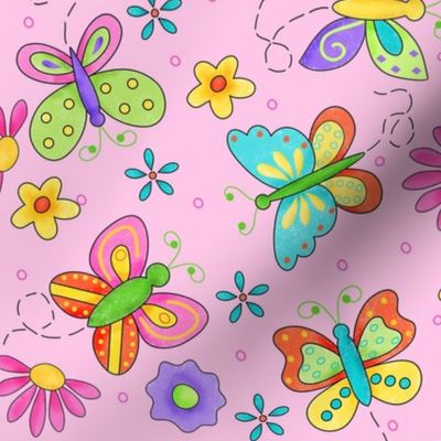 Butterfly Garden Whimsy Pink Large