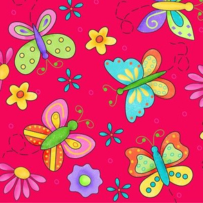 Butterfly Garden Whimsy Red Large