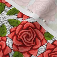 Red Roses on Mesh
