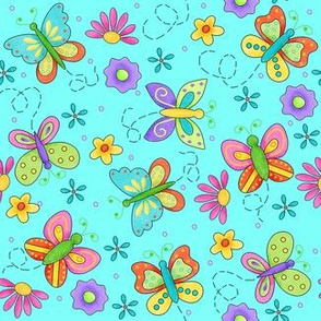 Butterfly Garden Whimsy Turquoise Blue Small