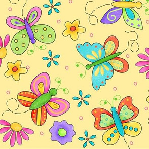 Butterfly Garden Whimsy Yellow Large