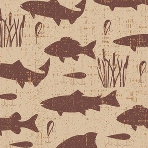 Fish Freshwater Brown Distressed Large