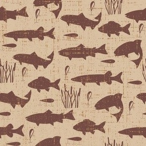 Fish Freshwater Brown Distressed Small