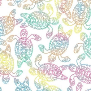 Sea Turtle Rainbow on White 