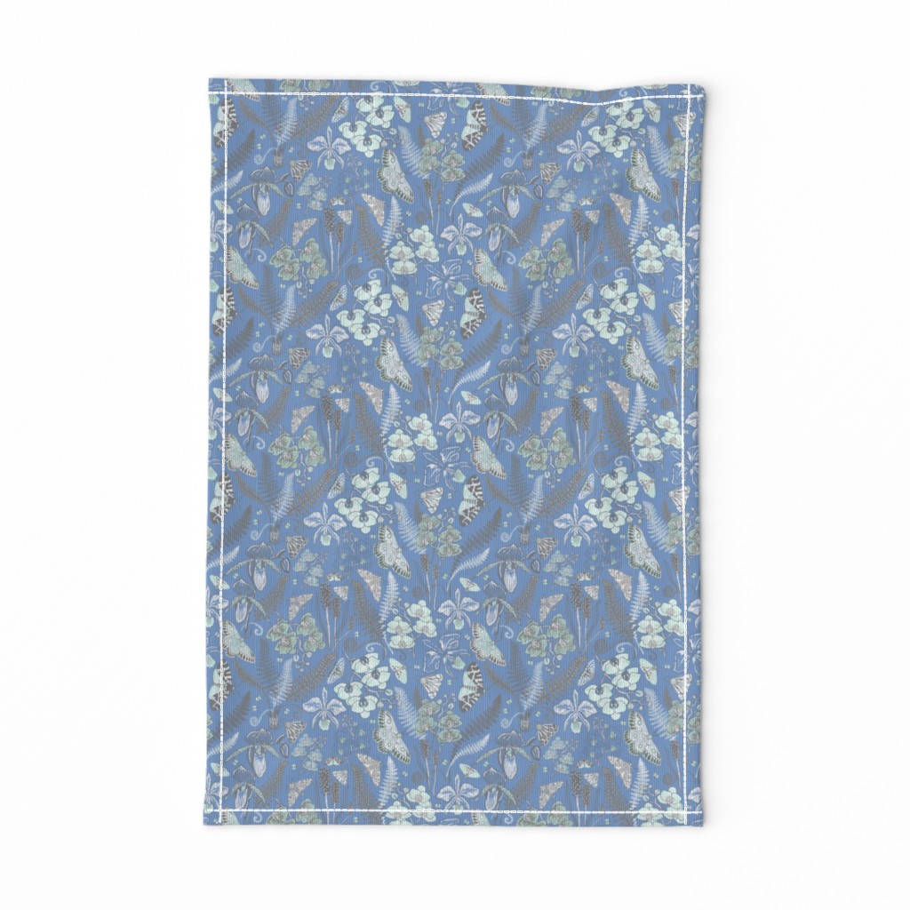 Orchid Botanical Study #021318 (mint-grey on serenity blue)