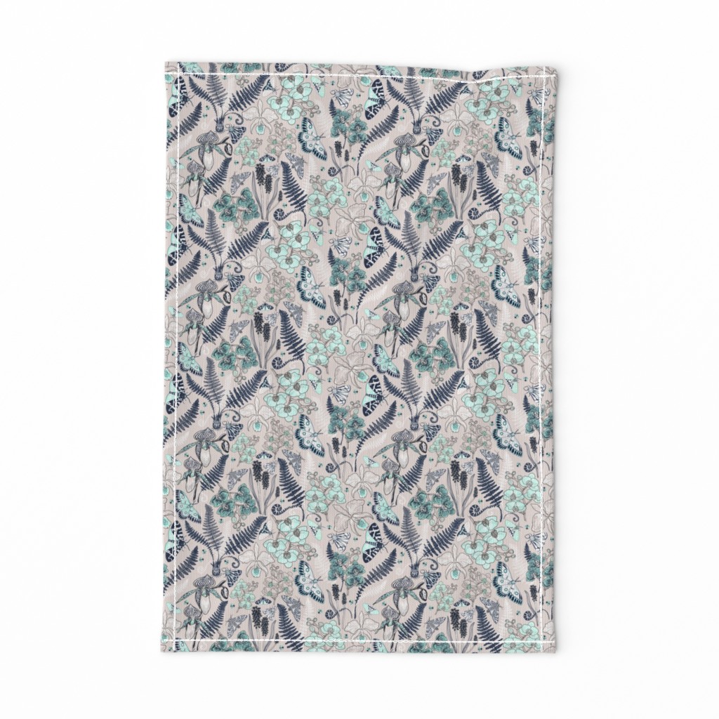 Orchid Botanical Study #021318 (mint-navy on almost mauve)