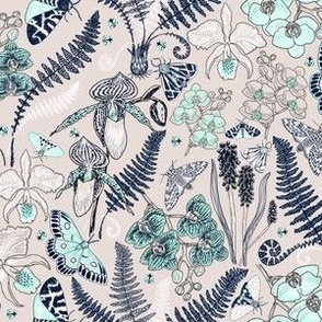 Orchid Botanical Study #021318 (mint-navy on almost mauve)