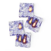 3 LITTLES CATS WATERCOLOR  violet PURPLE ON LIGHT GRAY