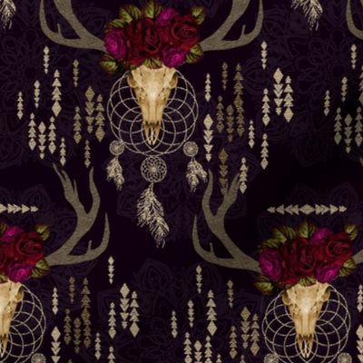 bohemian floral  deer skull small