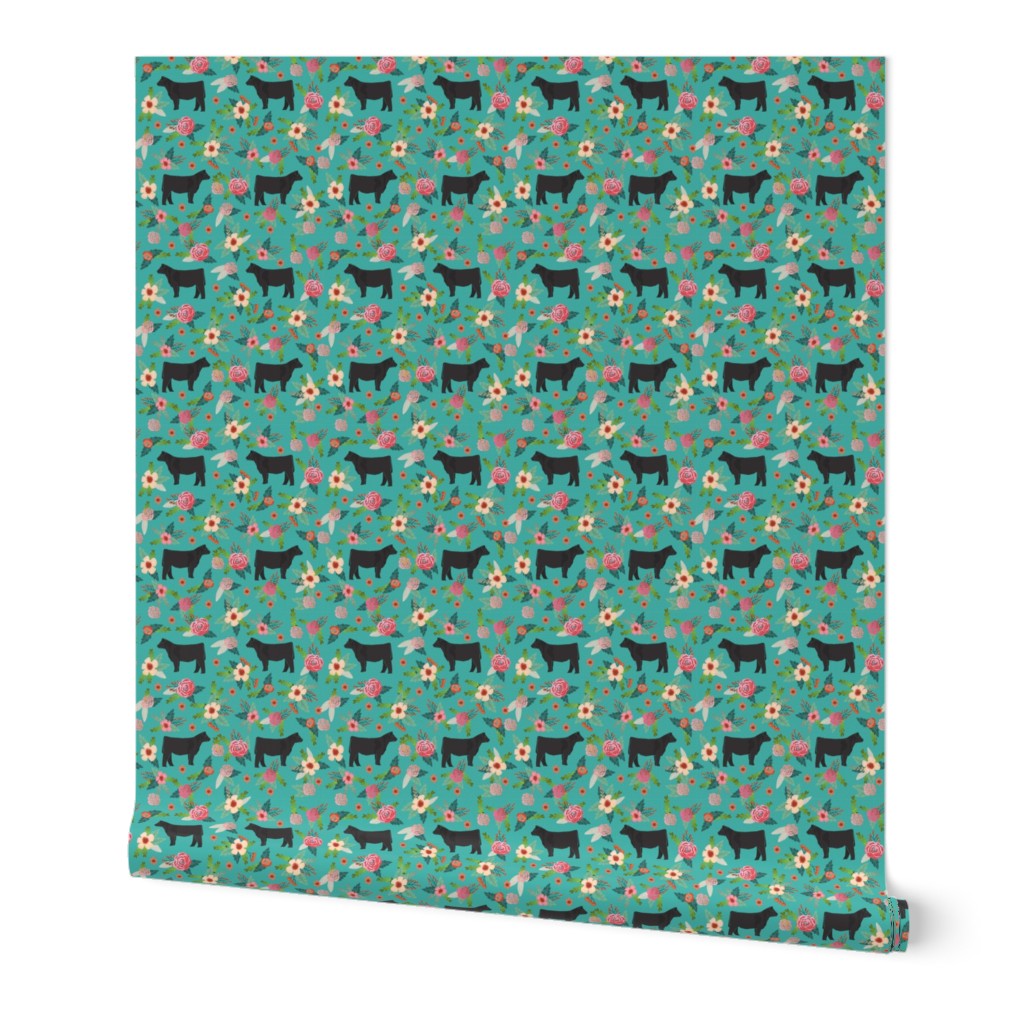 steer floral fabric (smaller scale) - simple layout - turquoise