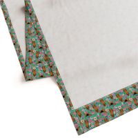 bloodhound dog fabric (smaller scale) dogs and florals -turquoise